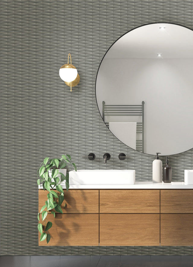 Gator Slate Geometric Stripe Wallpaper with Textured 3D Graphic Stripe Motif - A-Street Prints 2988-70007
