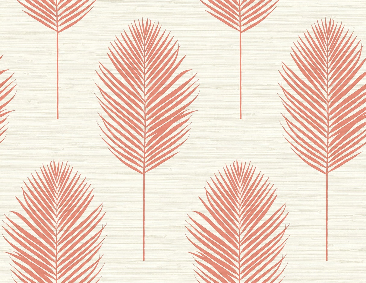Bali Coral Fern Textured Vinyl Wallpaper with Botanical Leaf Motif - A-Street Prints 2988-70201
