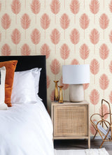 Bali Coral Fern Textured Vinyl Wallpaper with Botanical Leaf Motif - A-Street Prints 2988-70201