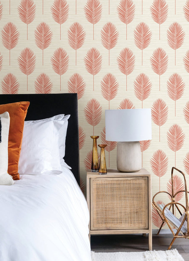 Bali Coral Fern Textured Vinyl Wallpaper with Botanical Leaf Motif - A-Street Prints 2988-70201