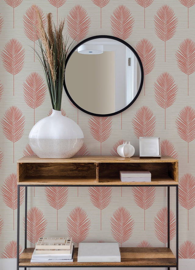 Bali Coral Fern Textured Vinyl Wallpaper with Botanical Leaf Motif - A-Street Prints 2988-70201