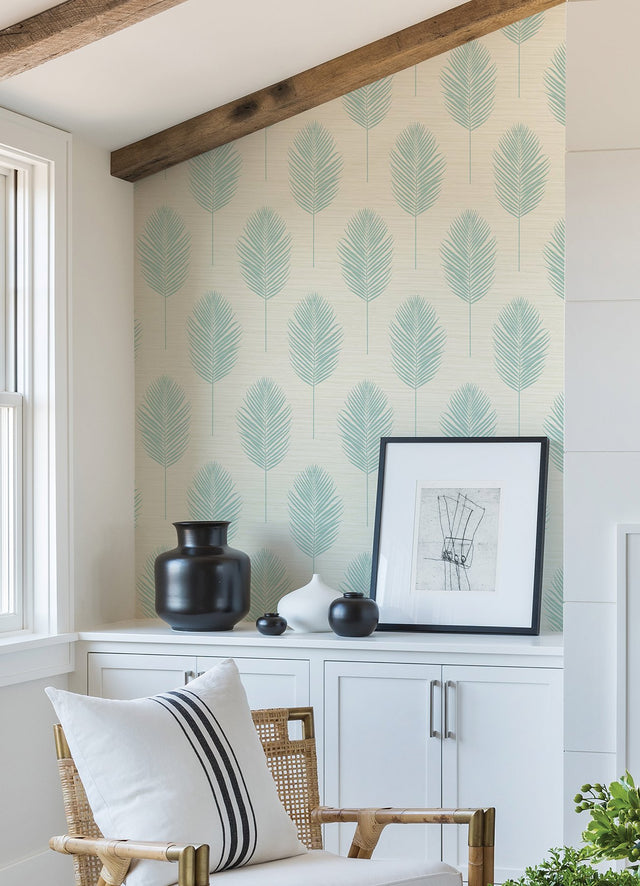 Bali Aqua Fern Wallpaper with Coastal Botanical Leaves Motif - A-Street Prints 2988-70202