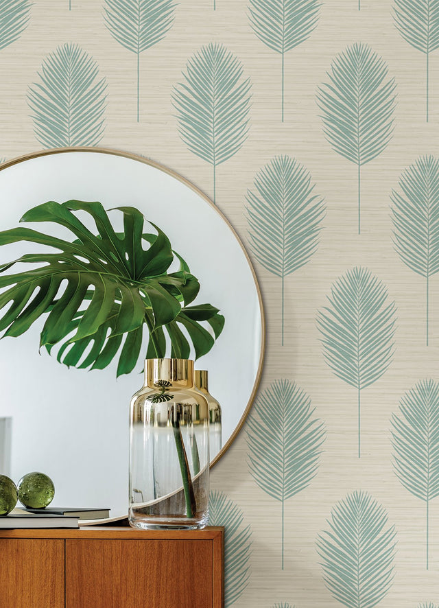 Bali Aqua Fern Wallpaper with Coastal Botanical Leaves Motif - A-Street Prints 2988-70202