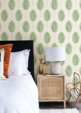 Bali Green Fern Textured Vinyl Wallpaper with Botanical Leaf Motif - A-Street Prints 2988-70204