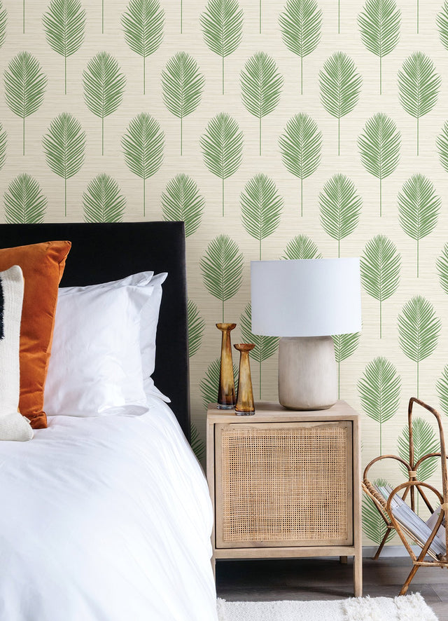 Bali Green Fern Textured Vinyl Wallpaper with Botanical Leaf Motif - A-Street Prints 2988-70204
