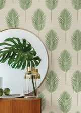 Bali Green Fern Textured Vinyl Wallpaper with Botanical Leaf Motif - A-Street Prints 2988-70204