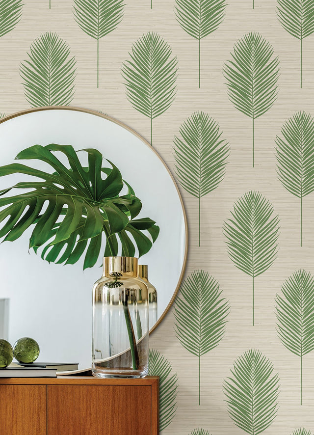 Bali Green Fern Textured Vinyl Wallpaper with Botanical Leaf Motif - A-Street Prints 2988-70204
