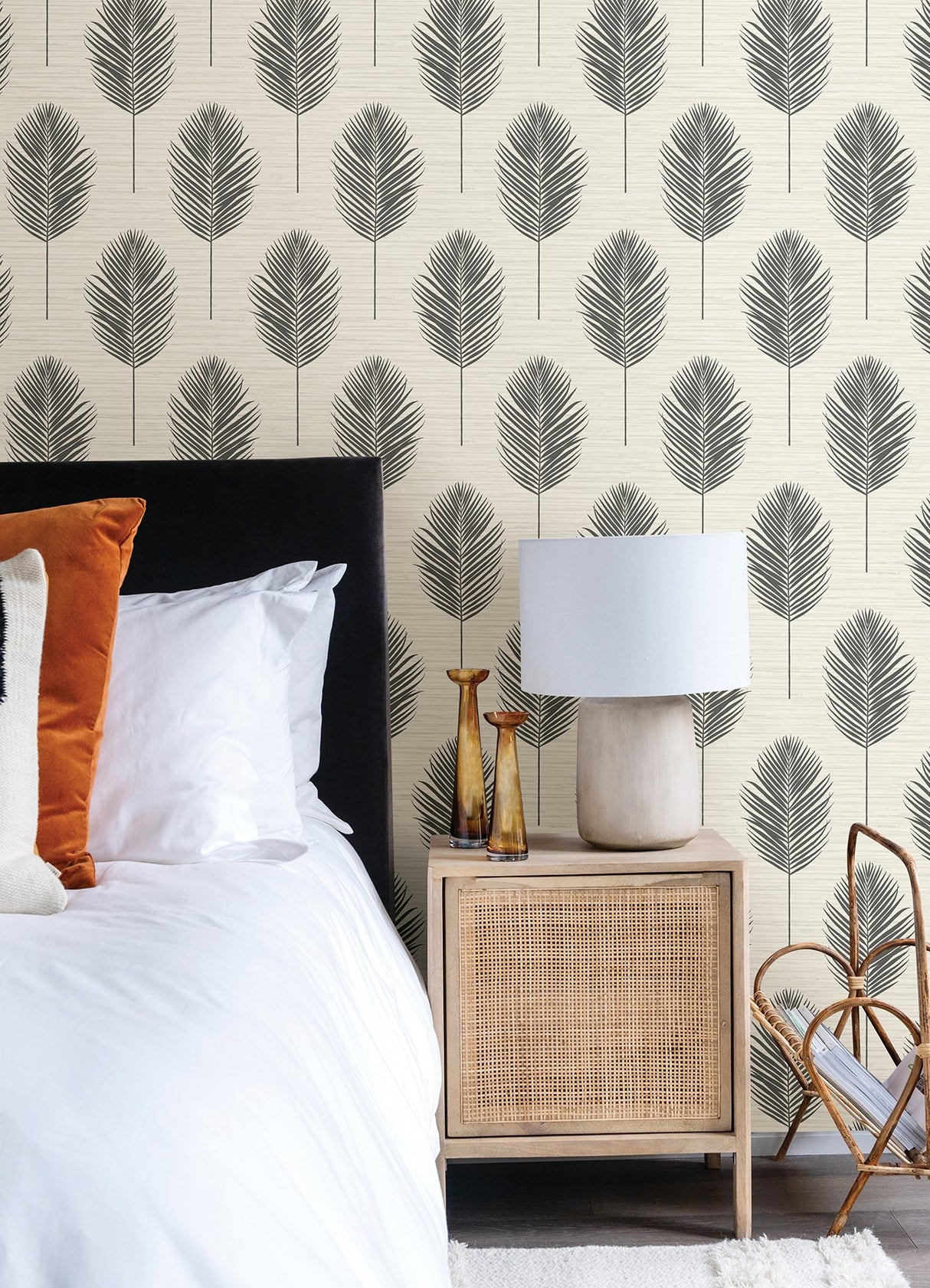 Bali Black Fern Wallpaper with Textured Botanical Leaf Motif - A?Street Prints 2988-70210