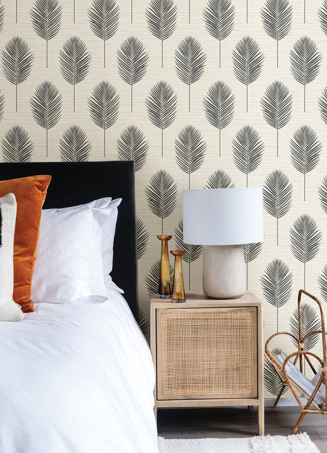 Bali Black Fern Wallpaper with Textured Botanical Leaf Motif - A?Street Prints 2988-70210