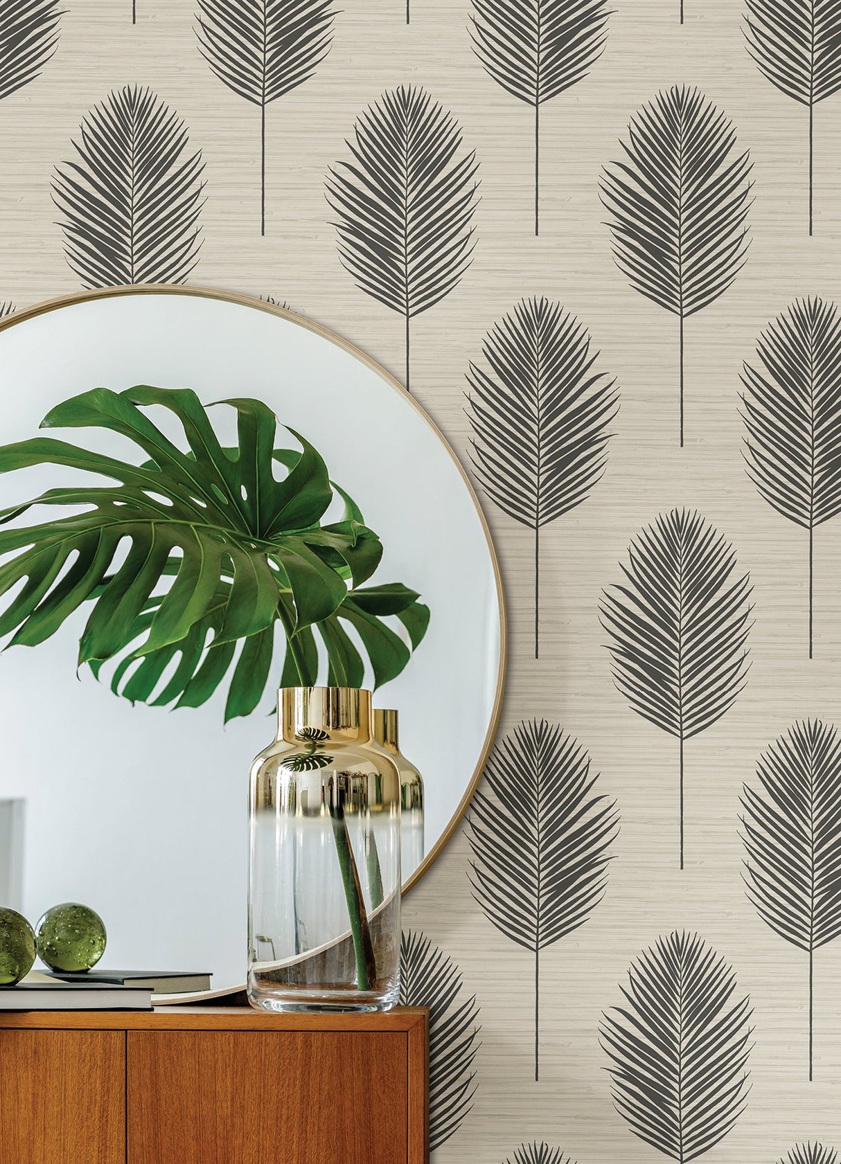 Bali Black Fern Wallpaper with Textured Botanical Leaf Motif - A?Street Prints 2988-70210