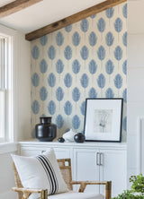 Bali Blue Fern Wallpaper with Coastal Botanical Leaf Motif - A-Street Prints 2988-70212