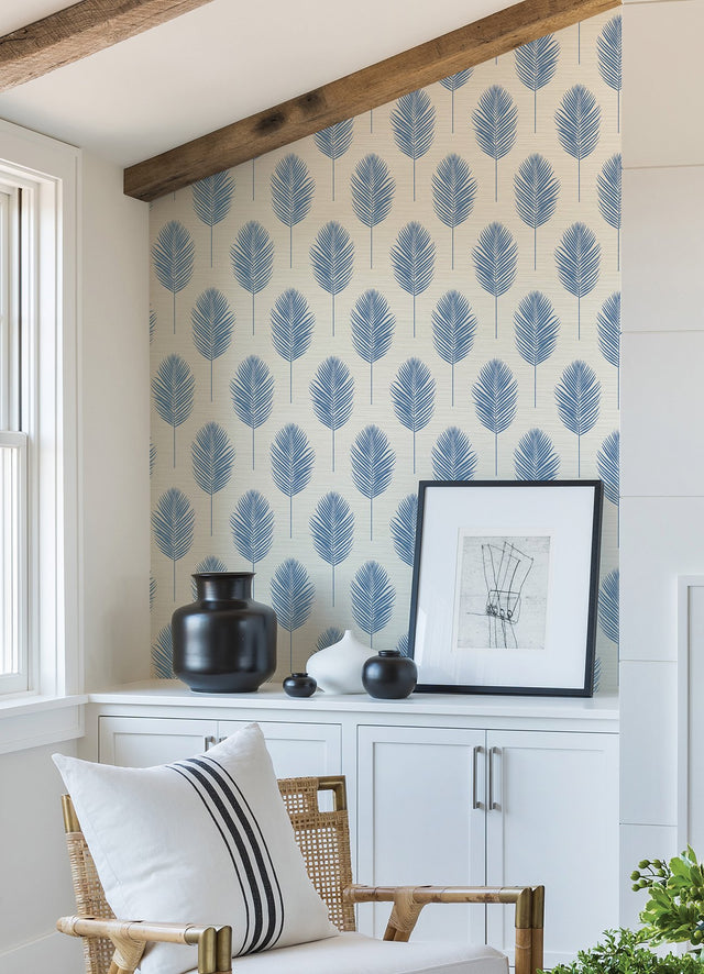 Bali Blue Fern Wallpaper with Coastal Botanical Leaf Motif - A-Street Prints 2988-70212