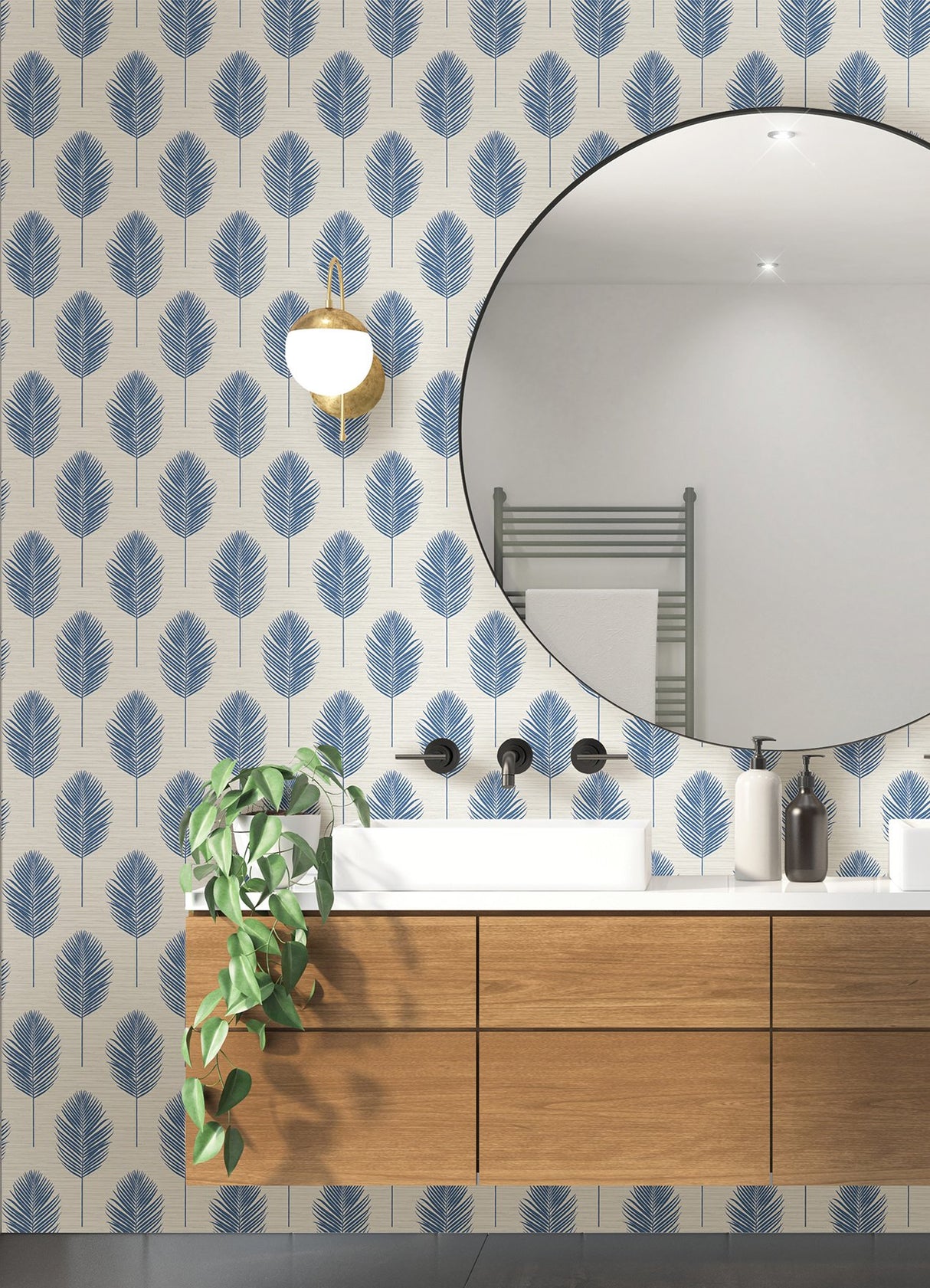 Bali Blue Fern Wallpaper with Coastal Botanical Leaf Motif - A-Street Prints 2988-70212