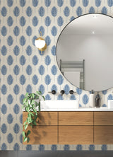 Bali Blue Fern Wallpaper with Coastal Botanical Leaf Motif - A-Street Prints 2988-70212