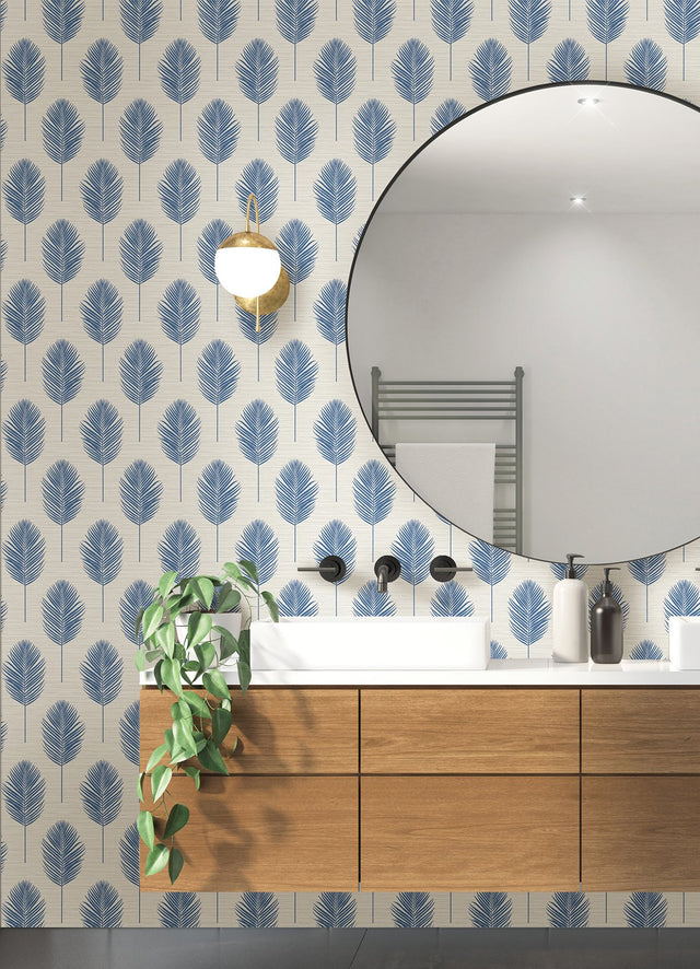 Bali Blue Fern Wallpaper with Coastal Botanical Leaf Motif - A-Street Prints 2988-70212