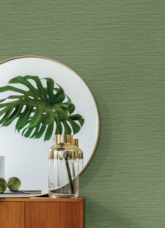 Rushmore Green Faux Grasscloth Wallpaper with Textured Graphic Pattern - A-Street Prints 2988-70304