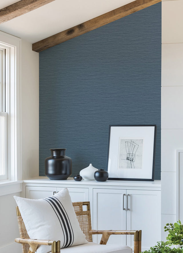 Rushmore Blue Faux Grasscloth Textured Wallpaper - A-Street Prints 2988-70312
