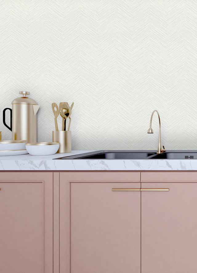 Apex White Weave Wallpaper with Textured Chevron Grasscloth Look - A?Street Prints 2988-70400