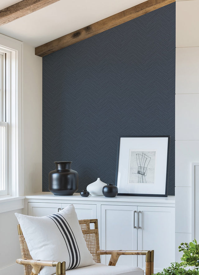 Apex Blue Weave Wallpaper with Textured Chevron Graphics - A-Street Prints 2988-70402