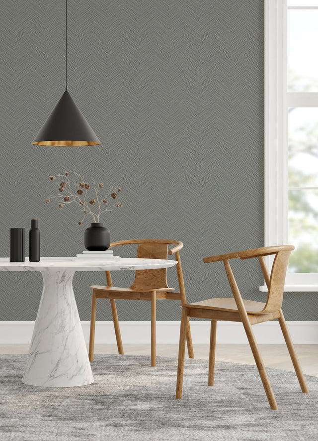 Apex Grey Weave Textured Vinyl Wallpaper with Chevron Graphics - A-Street Prints 2988-70408