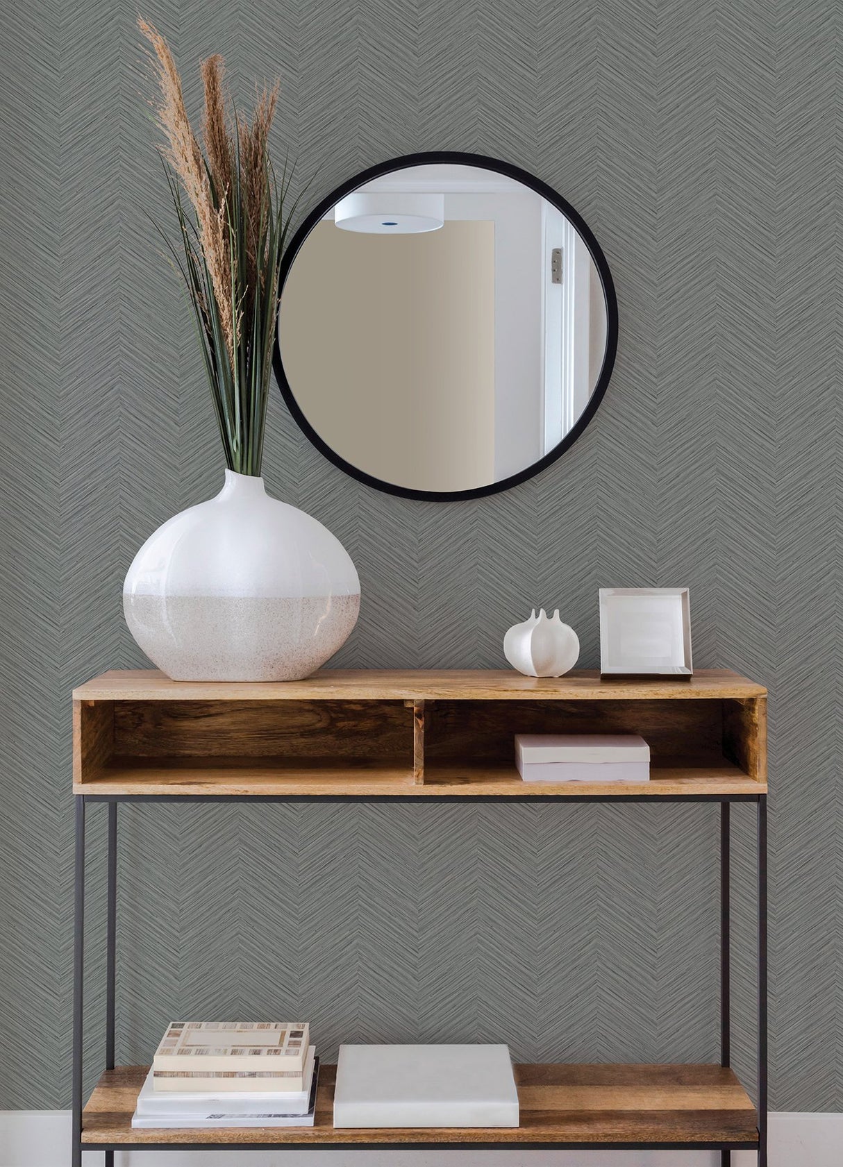 Apex Grey Weave Textured Vinyl Wallpaper with Chevron Graphics - A-Street Prints 2988-70408