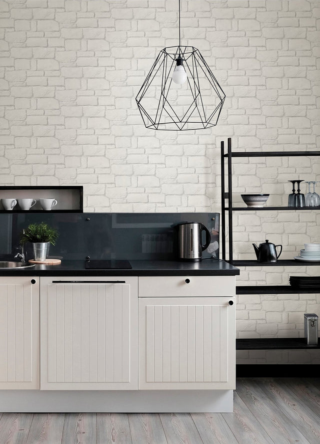 Casablanca White Stone Wallpaper with Textured Faux Stone Pattern - A-Street Prints 2988-70500