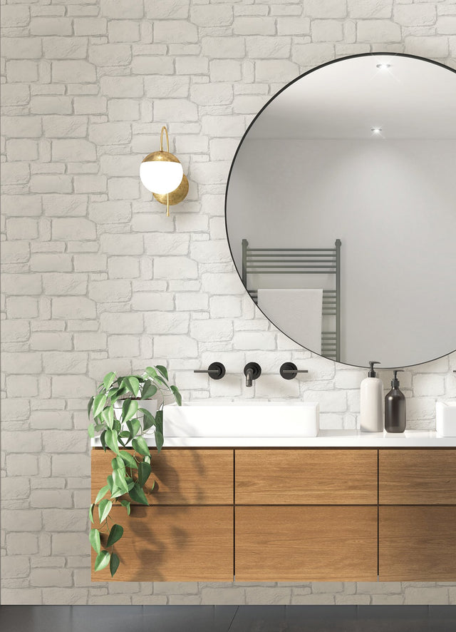 Casablanca White Stone Wallpaper with Textured Faux Stone Pattern - A-Street Prints 2988-70500