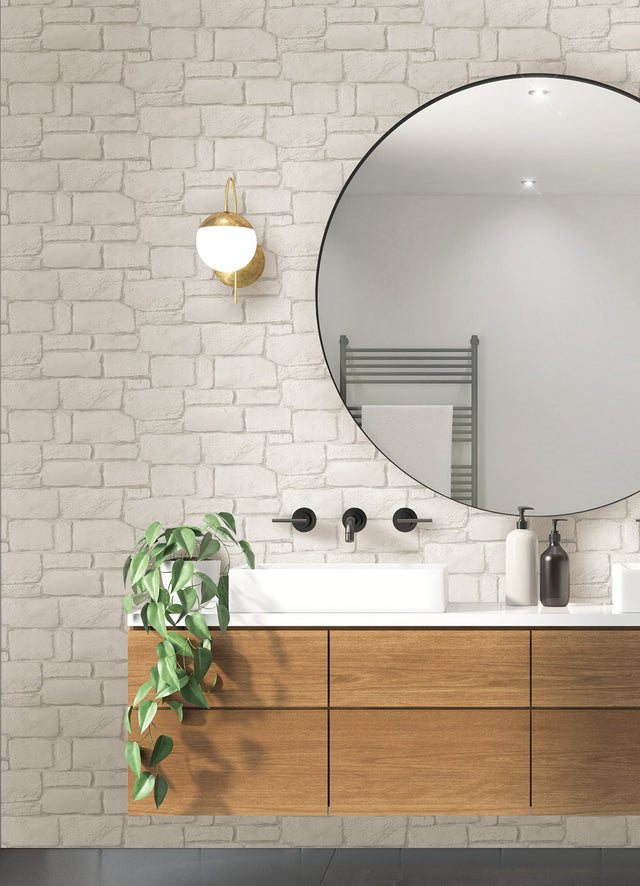 Casablanca Ivory Stone Textured Wallpaper with Rustic Stone Motif - A-Street Prints 2988-70503
