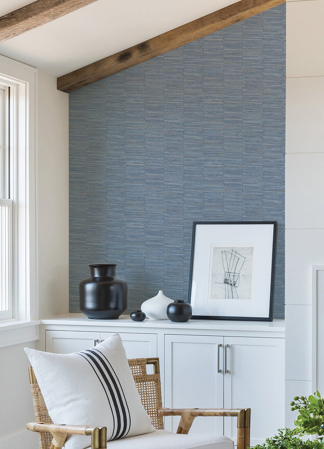 Jenga Blue Striped Column Textured Vinyl Wallpaper - A-Street Prints 2988-70602