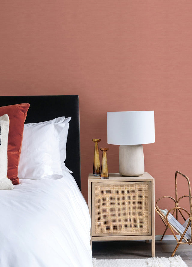 Moroccan Coral Sisal Texture Wallpaper with Faux Grasscloth Pattern, Textured Transitional Style - A-Street Prints 2988-70701