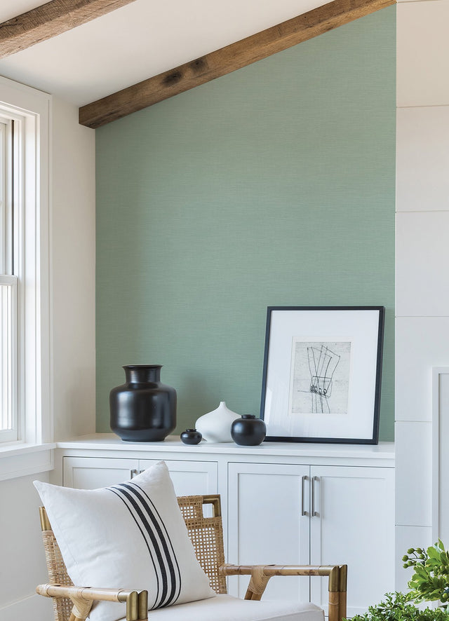 Moroccan Green Sisal Texture Wallpaper with Faux Grasscloth Textured Vinyl - A-Street Prints 2988-70704
