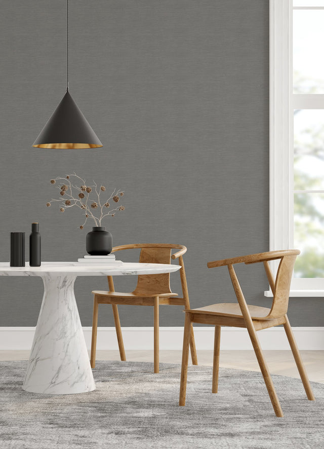 Moroccan Charcoal Sisal Texture Wallpaper with Faux Grasscloth Pattern, Transitional Style - 2988-70708