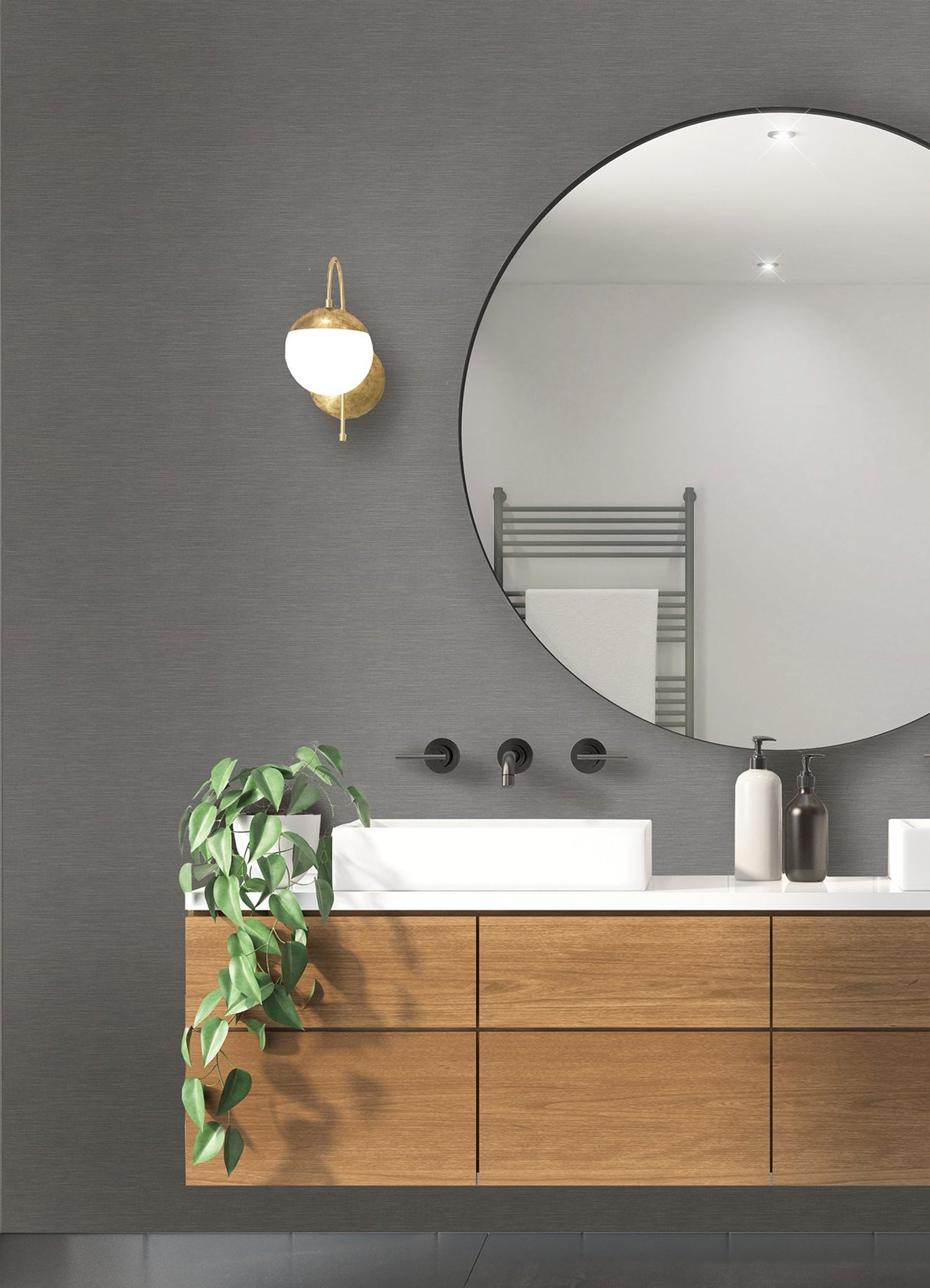 Moroccan Charcoal Sisal Texture Wallpaper with Faux Grasscloth Pattern, Transitional Style - 2988-70708