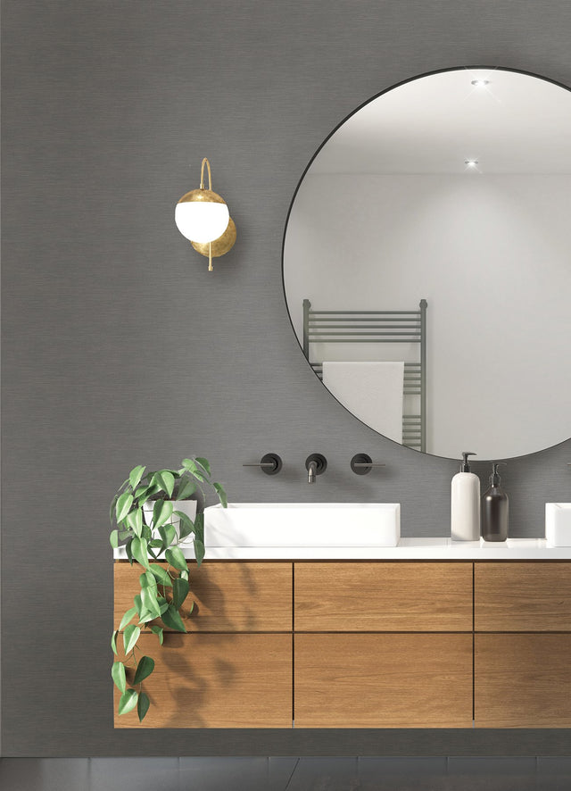 Moroccan Charcoal Sisal Texture Wallpaper with Faux Grasscloth Pattern, Transitional Style - 2988-70708