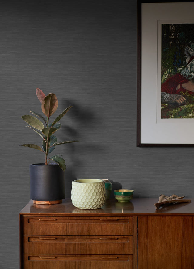 Moroccan Black Sisal Texture Wallpaper with Faux Grasscloth Texture - A-Street Prints 2988-70710