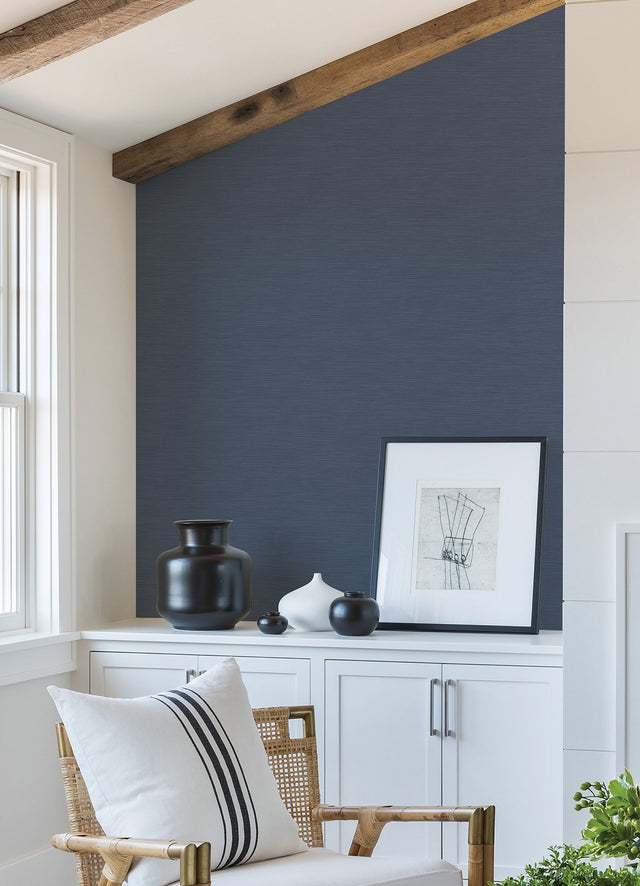 Moroccan Blue Sisal Texture Faux Grasscloth Wallpaper, Textured Vinyl, Transitional - A-Street Prints 2988-70722