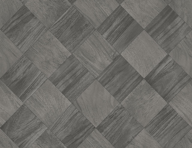 Thriller Black Wood Tile Wallpaper with Geometric Woodgrain Pattern - A-Street Prints 2988-70800