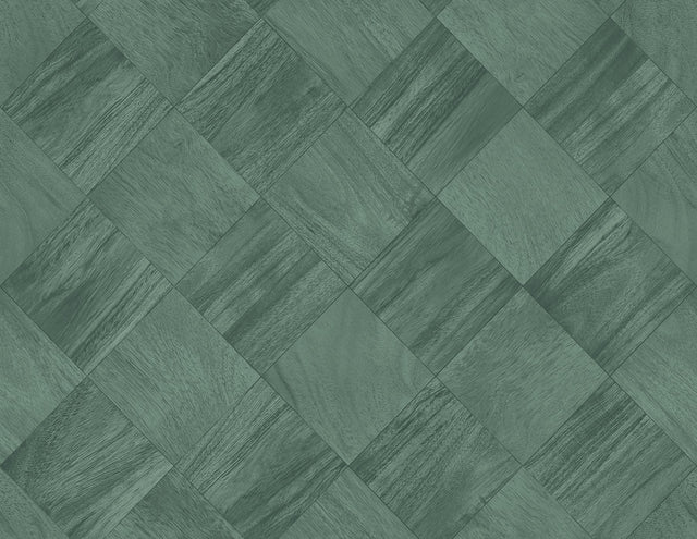 Thriller Green Wood Tile Wallpaper with Modern Geometric Checkerboard Pattern - A-Street Prints 2988-70804