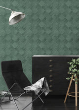 Thriller Green Wood Tile Wallpaper with Modern Geometric Checkerboard Pattern - A-Street Prints 2988-70804