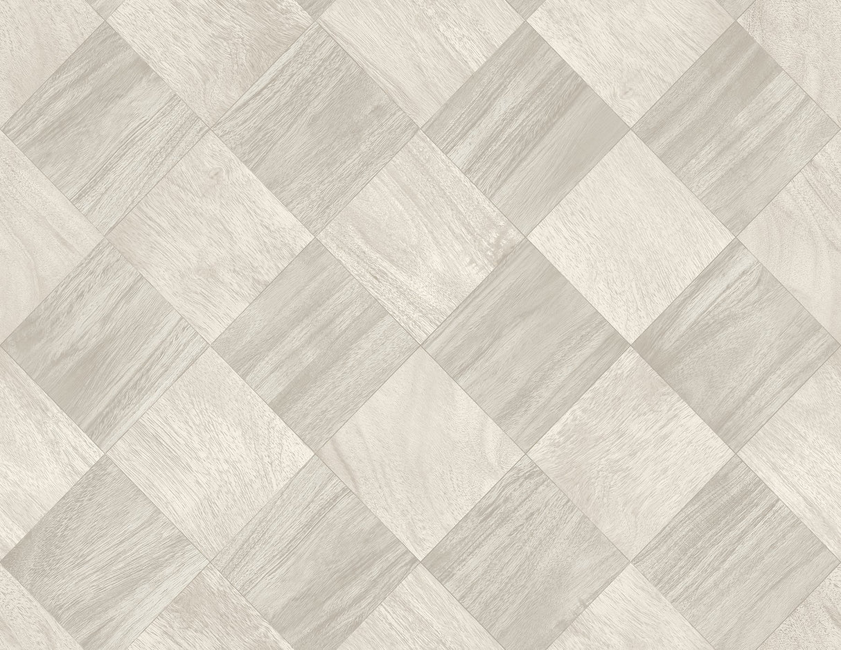Thriller Light Grey Wood Tile Wallpaper with Modern Geometric Checkerboard Pattern - A-Street Prints 2988-70808