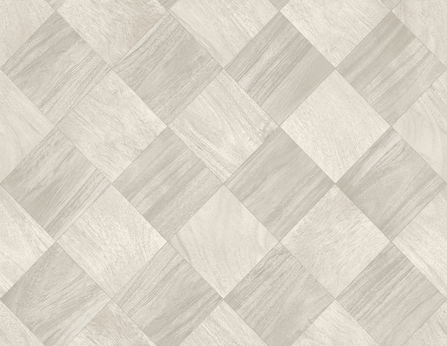 Thriller Light Grey Wood Tile Wallpaper with Modern Geometric Checkerboard Pattern - A-Street Prints 2988-70808