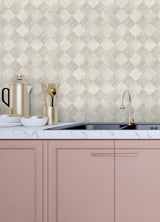 Thriller Light Grey Wood Tile Wallpaper with Modern Geometric Checkerboard Pattern - A-Street Prints 2988-70808