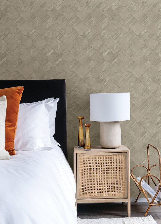Thriller Grey Wood Tile Wallpaper with Modern Geometric Woodgrain Pattern - A-Street Prints 2988-70818