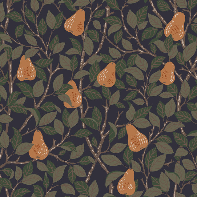 Pirum Navy Pear Wallpaper with Scandinavian Botanical Fruit Motif - A-Street Prints 2999-13104