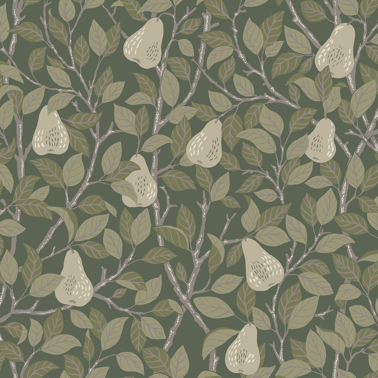 Pirum Green Pear Wallpaper with Botanical Fruit Motif, Scandinavian Style - A-Street Prints 2999-13105