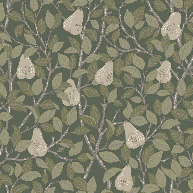 Pirum Green Pear Wallpaper with Botanical Fruit Motif, Scandinavian Style - A-Street Prints 2999-13105