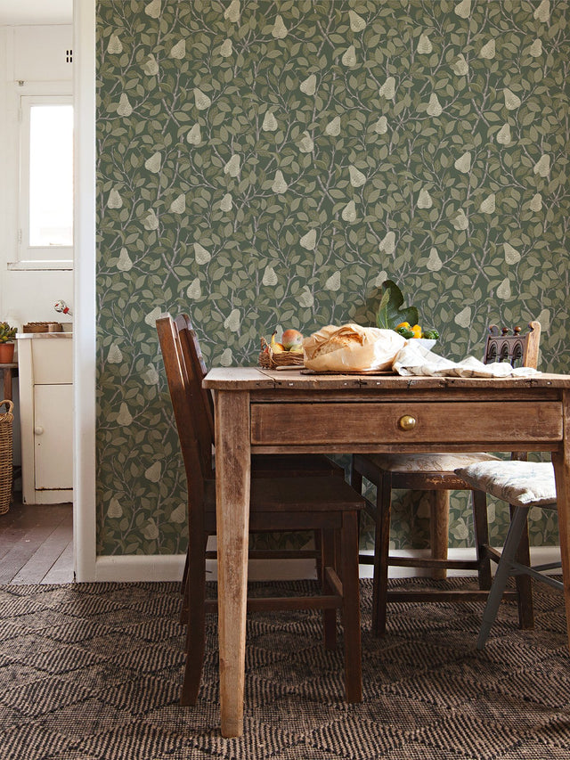 Pirum Green Pear Wallpaper with Botanical Fruit Motif, Scandinavian Style - A-Street Prints 2999-13105