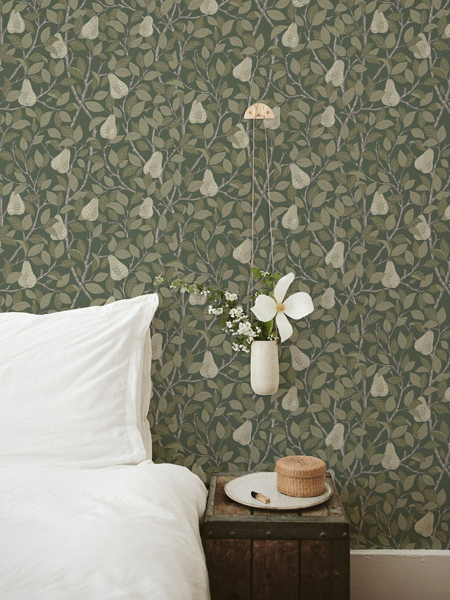 Pirum Green Pear Wallpaper with Botanical Fruit Motif, Scandinavian Style - A-Street Prints 2999-13105