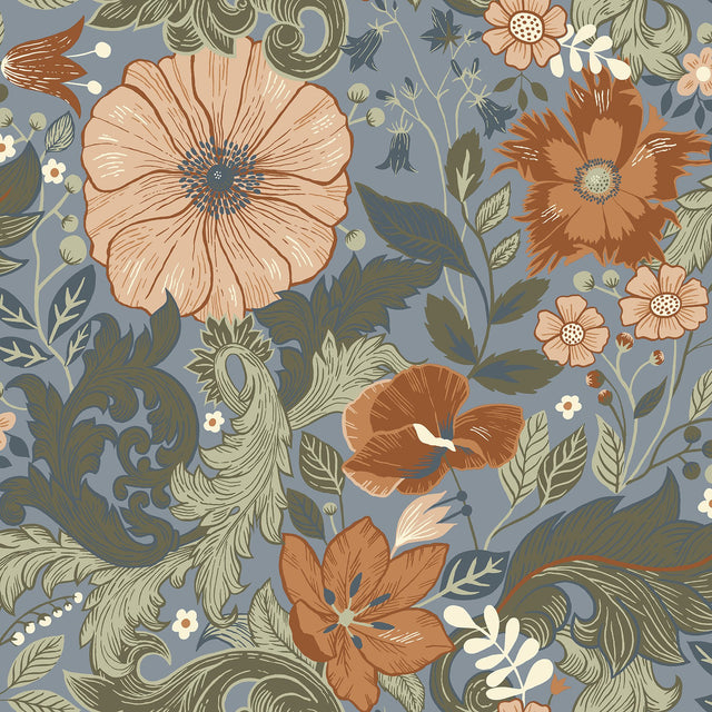 Victoria Blue Floral Nouveau Wallpaper with Art Nouveau Floral Pattern - A-Street Prints 2999-13108