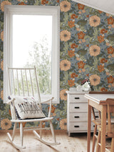 Victoria Blue Floral Nouveau Wallpaper with Art Nouveau Floral Pattern - A-Street Prints 2999-13108
